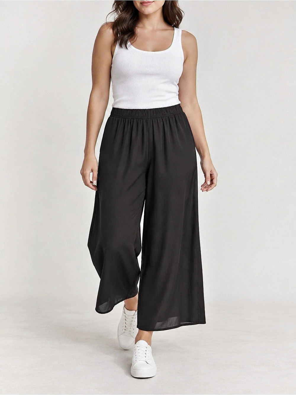 H&M Black Wide Leg Cropped Pull-On Pants High Rise Viscose Size S